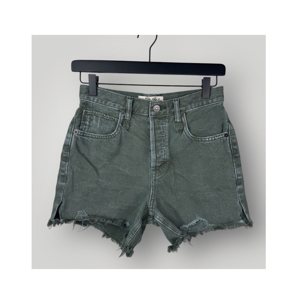 Free People We The Free‎ Green Denim Cutoff Shorts Women 24 4" inseam Button Fly